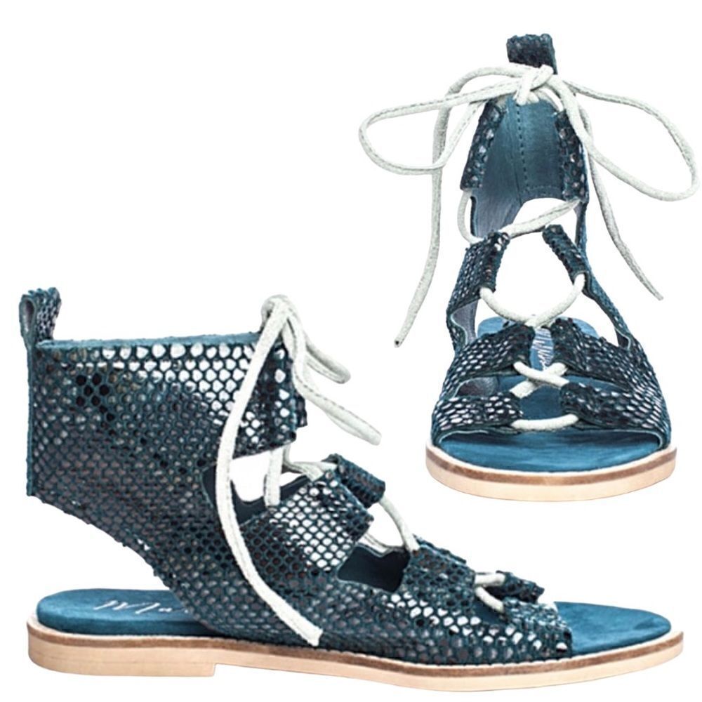 Matisse Blue Snake Print Gladiator Sandals – Lace-Up Boho Chic